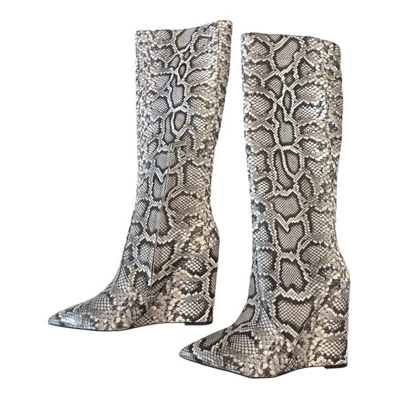 NEW Michael Kors Isra Wedge BOOTS Women's 10 Leather Snake Embossed Knee Hi Boot - Picture 11 of 11